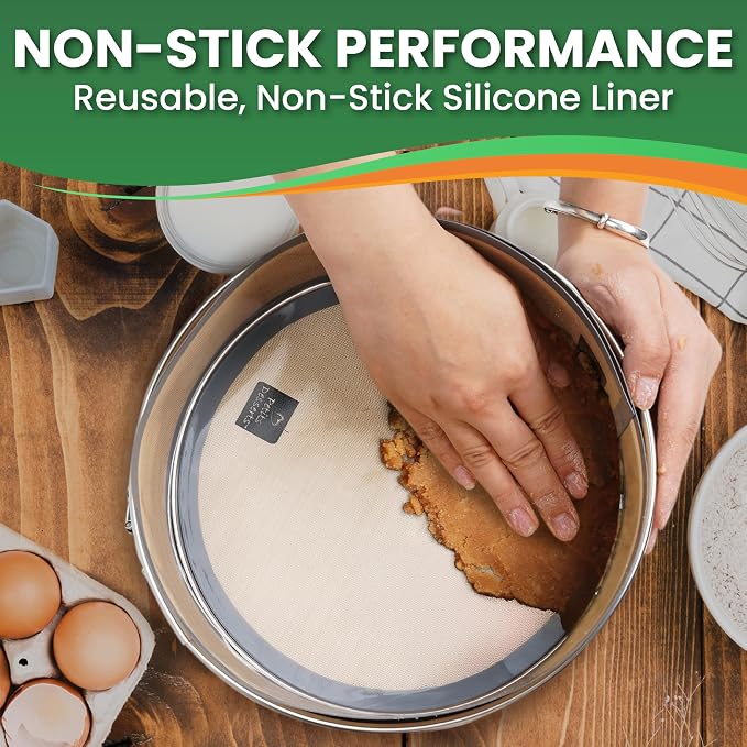 STAINLESS STEEL Springform Pan 9 Inch, with 2 REUSABLE NON-STICK Liners - No Parchment Paper Needed, Dishwasher Safe NON-TOXIC Springform Pan for Cheesecake; Quiches, Tarts, Frozen Desserts, etc.