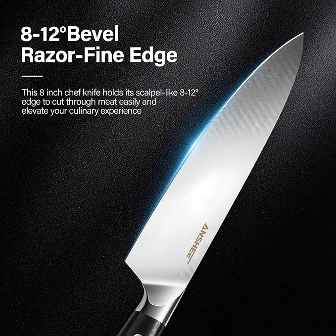ANSHEE 8 Inch Gyuto Chef Knife - High Carbon Stainless Steel Ultra Sharp Blade,G10 handle Dishwasher Safe, Professional Kitchen Knife for Meat,Vegetables with Sheath Gift Box(Home Cooks & Restaurants)