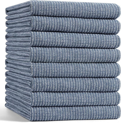 Mordimy Premium Kitchen Towels 8 Pack (18 x 28 Inches, Navy Blue), Large Cotton Kitchen Hand Towel, Flat & Terry Dish Towels for Drying Dishes, Super Absorbent Tea Dishtowels Set with Hanging Loop