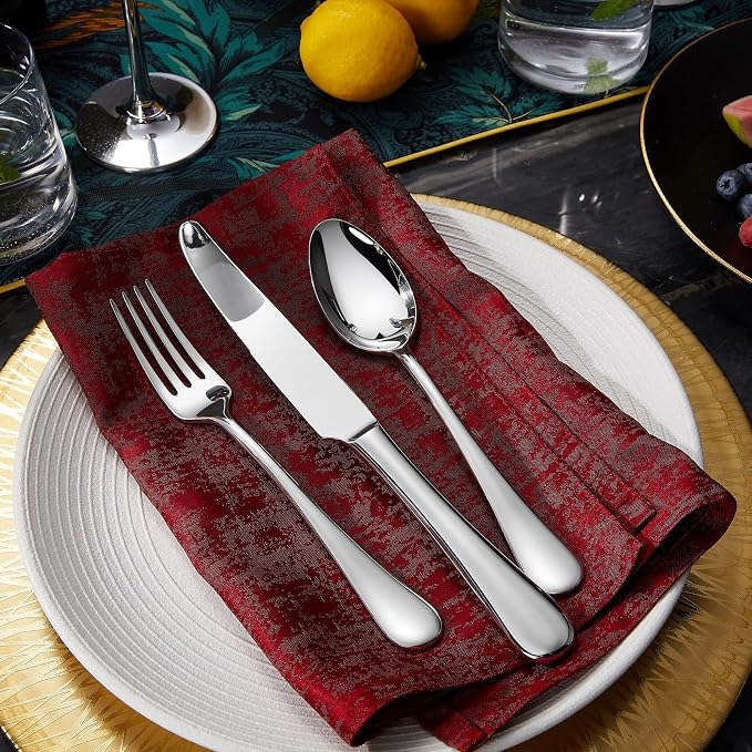 KEAWELL Premium Verona 45-Piece Silverware Set for 8 – Heavy Duty 18/10 Stainless Steel, Brilliant Mirror Finish, Smooth Edges, Dishwasher Safe (45, Silver)