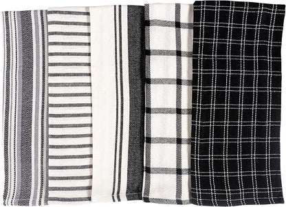 KAF Home Assorted Flat Kitchen Towels - Set of 10, 18 x 28 Inch (Black)