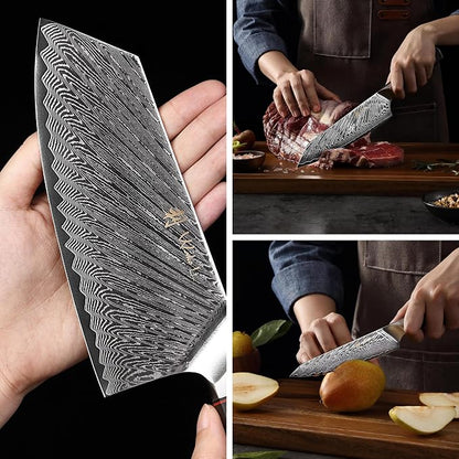 Wakoli Culinary Asia Damascus 4-Piece Knife Block Set with Magnetic Block – Professional Kitchen Knives made of 67-Layer Damascus Steel Blades & VG10 Core – Ergonomic Dark Oak Wood Handles in Gift Box