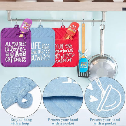 R HORSE 6Pcs Funny Baking Theme Pot Holders Silicone Spatula Gift Set Thank You and Teacher Appreciation Pot Holders Resistant Oven Mitts Baking Cooking Pocket Potholders for End of The Year Teacher