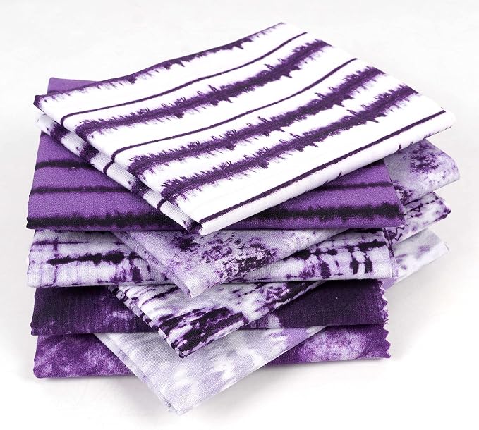 Soimoi 8 Pc Fat Quarter Bundle - Tie & Dye Print 18"x 22" DIY Patchwork- 100% Cotton Pre-Cut Quilting Fabric (Purple & White)