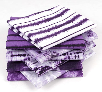Soimoi 8 Pc Fat Quarter Bundle - Tie & Dye Print 18"x 22" DIY Patchwork- 100% Cotton Pre-Cut Quilting Fabric (Purple & White)