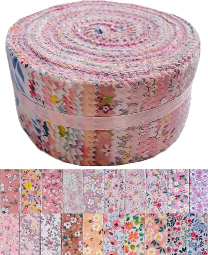40 Strip Jelly Roll Fabric Strips for Sewing, 100% Cotton Fabric for Quilting Crafting, Precut Bundles, Patchwork Precut Quilt Squares-2.5" x 44" Pink of Youth
