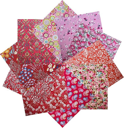 HANPATQUI 50PCS 5 x 5 inch 100% Cotton Fat Quarters Fabric for Sewing and Quilting Bundles Precut Fabric Square for DIY Craft Patchwork-Red Printed