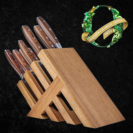 Messermeister Avanta Forged 10-Piece Pakkawood Knife Block Set - Oprah's Favorite Things - German X50 Stainless Steel - 4 Speciality Knives, Heavy-Weight Fork, 4 Steak Knives & Magnetic Knife Block