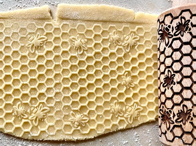 WILD 3 mini Embossed Rolling Pin Set with Bees, Meadow and Forest Patterns by Algis Crafts for Cookies and Pottery by Algis Crafts