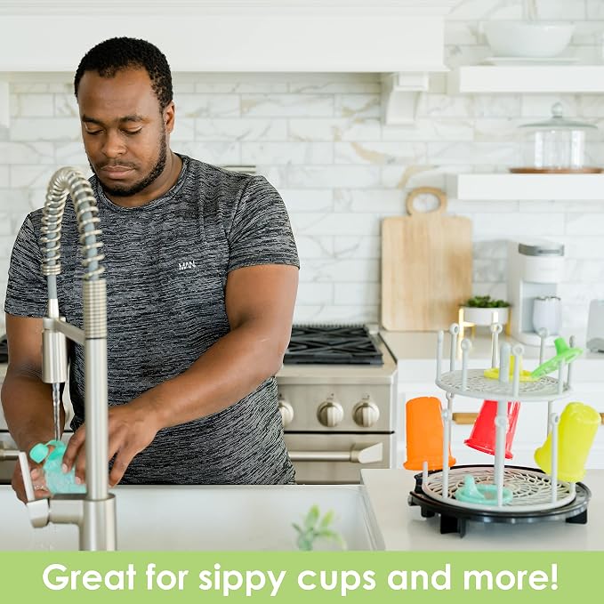The First Years Spin Stack Bottle Drying Rack - Black - 2-Tier Rotating Countertop Drying Rack for Up to 16 Bottles - Baby Essentials for Everyday Use