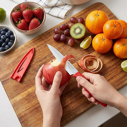 6PCS Paring Knives, Stainless Steel Paring Knife Set with Matched Knife Sheath, 4 Inch Peeling Fruit Vegetable Kitchen Knife, German Steel, PP Plastic Handle