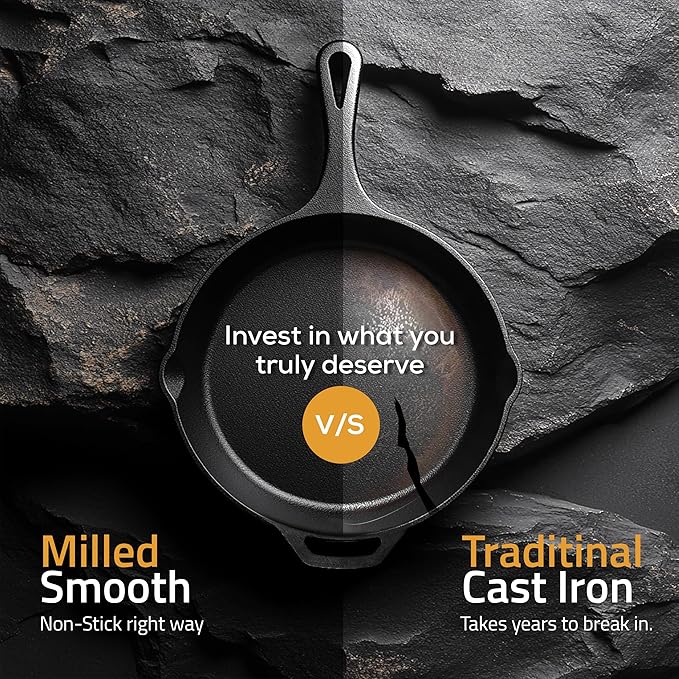 Utopia Kitchen Premium Cast Iron Skillets 12 Inch, Chef's Pan, PFAS-Free, Pre-Seasoned Frying Pan, Stovetop, Oven, Campfire and Grill Large Skillet, Even Heat Distribution Cast Iron Pan - Black