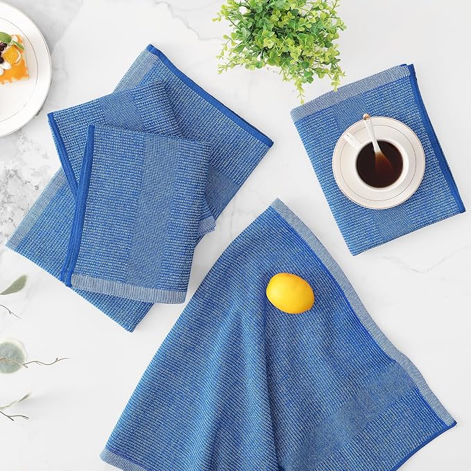Mordimy Premium Kitchen Towels 8 Pack (18 x 28 Inches, Blueberry), Large Cotton Kitchen Hand Towel, Flat & Terry Dish Towels for Drying Dishes, Super Absorbent Tea Dishtowels Set with Hanging Loop