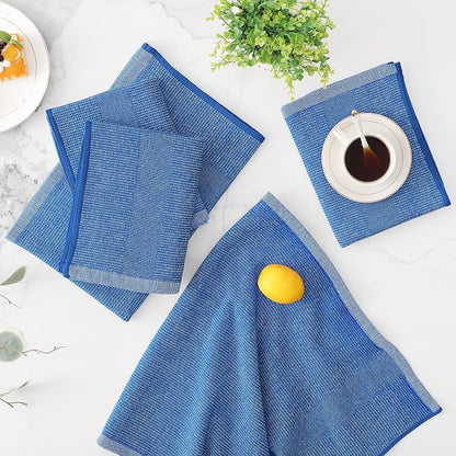 Mordimy Premium Kitchen Towels 8 Pack (18 x 28 Inches, Blueberry), Large Cotton Kitchen Hand Towel, Flat & Terry Dish Towels for Drying Dishes, Super Absorbent Tea Dishtowels Set with Hanging Loop