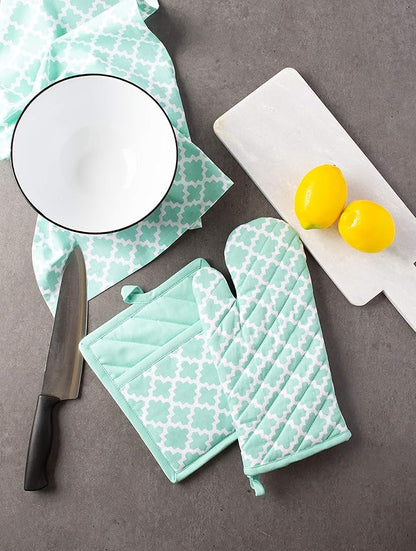 DII Lattice Basics Collection Kitchen Essentials, Dishtowel Set, Aqua, 2, Piece