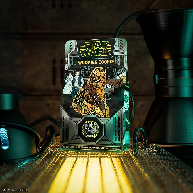 Bones Coffee Company Star Wars Wookiee Cookie Chocolate Chip Cookie Flavored Coffee, Medium Roast Low Acid Arabica Beans Compatible with Auto drip and French Press Coffee Maker, 12 Oz Ground