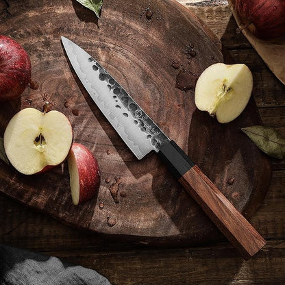 Sunnecko 5.5 Inch Paring Knife Japanese Kitchen Knife Sharp, Fruit Knife Carbon Steel 3-Layered 9CR18MOV, Rosewood Handle Gift Box