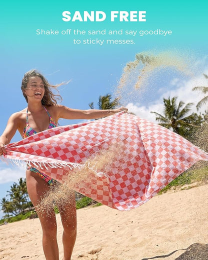 Antfuny 6 Packs Checkered Plaid Turkish Beach Towel Beach Sandproof Fast Drying Extra Large Palm Spring Cabo San Lucas Venice Trip Essentials Pueto Vallarta Nassau Cosaster Accessories Gift