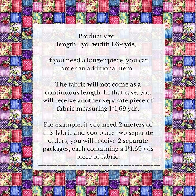 100% Cotton Fabric by the Yard – Turkish Quality Quilting & Sewing Fabric, 1 Yard x 1.69 Yards Wide, Patchwork Cotton for Crafts
