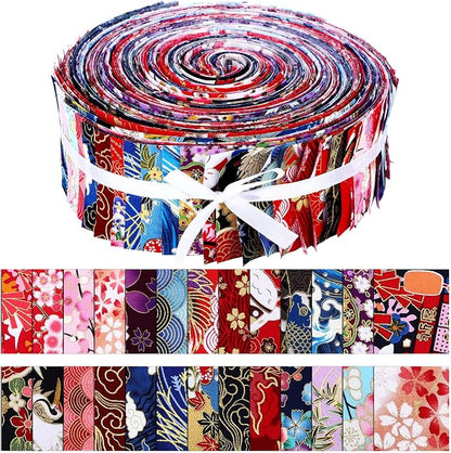 Kingdder 70 Pcs Japanese Jelly Fabric Quilting Strips, Patchwork Roll 2.55 Inch Roll up Cotton Patchwork Jelly Fabric Craft for Quilters and Sewing DIY Crafts