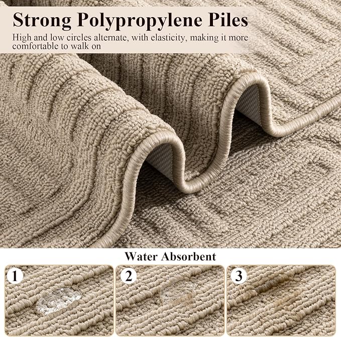U'Artlines Kitchen Rugs and Mats Set of 3, Non Skid Washable Beige Geometric Kitchen Mats for Floor, Absorbent and Stain Resistant Floor Mat for Laundry, Sink Decor 20x32+20x48+20x59
