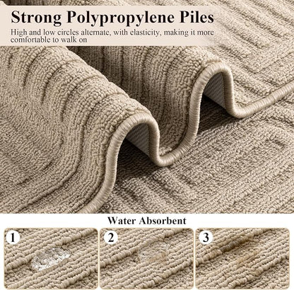 U'Artlines Kitchen Rugs and Mats Set of 3, Non Skid Washable Beige Geometric Kitchen Mats for Floor, Absorbent and Stain Resistant Floor Mat for Laundry, Sink Decor 20x32+20x48+20x59