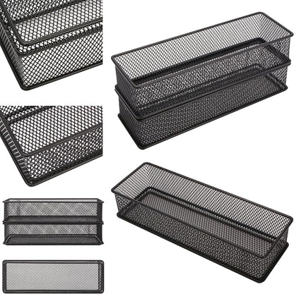 Annova Mesh Stackable Drawer Cabinet and Shelf Organizer Bins Storage Basket School Office Supply Holder Tray- Set of 2 (Black, 3x9x2 Inch)
