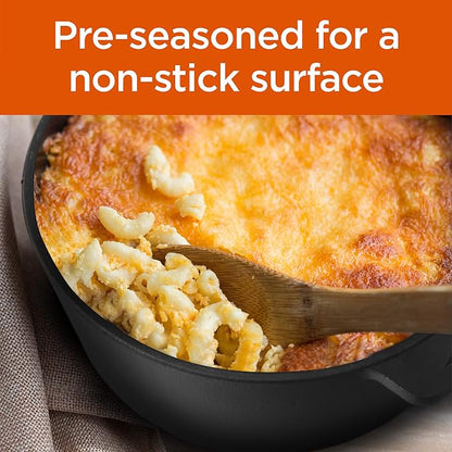 Commercial Chef 2-in-1 5-Qt. Dutch Oven with 10.25-Inch Skillet Lid, Pre-Seasoned Cast Iron, Works on All Cooktops Including Induction, Outdoor Cookware for Campfires or Grills, CHFL508
