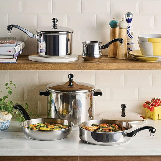 Farberware Classic Series Anniversary Edition Cookware Set, 8-Piece, Stainless Steel Pot and Pan Set