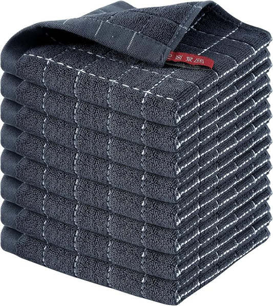 Homaxy 100% Cotton Terry Kitchen Dish Cloths, Ultra Soft and Absorbent Dish Towels for Kitchen, Suitable for Drying and Washing Dishes, 8 Pack, 12 x 12 Inches, Dark Grey