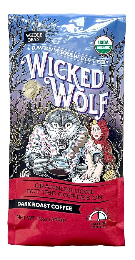 Raven's Brew Coffee - Wicked Wolf - Dark Roast - Full Body of Currant and Spice (Organic Whole Bean, 12 oz)