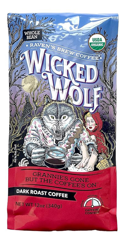 Raven's Brew Coffee - Wicked Wolf - Dark Roast - Full Body of Currant and Spice (Organic Whole Bean, 12 oz)