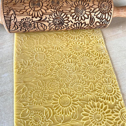 SUNFLOWER FIELD Embossed Rolling Pin for Ceramic. Clay Roller and Ceramic Stamp for Embossing Pottery. Baking Gifts for Women by Algis Crafts for Embossed Cookies