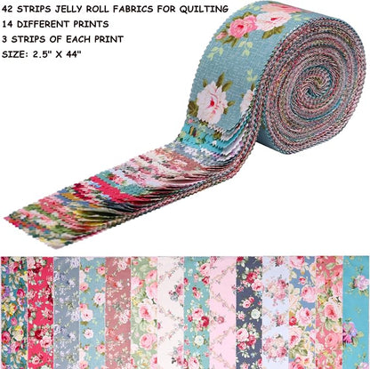 Nodsaw Jelly Rolls for Quilting Clearance 42 Strip 2.5" x 44" - Cotton Jelly Roll Fabric Strips for Quilting, Sewing, Blanket, Rug, Home Decor, and Purse Making, Rose Floral