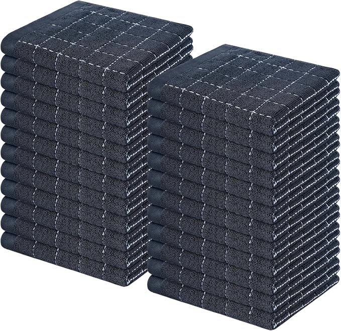 Homaxy 100% Cotton Terry Kitchen Dish Cloths, Ultra Soft and Absorbent Dish Towels for Kitchen, Suitable for Drying and Washing Dishes, 24 Pack, 12 x 12 Inches, Dark Grey