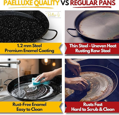 Paelluxe Paella Pan – Enamelled, No-Rust Steel Skillet – Perfect for Propane & Gas Burners – Indoor & Outdoor Cooking Cacerola Paellera Sarten – 18 Inch, for 12 Servings