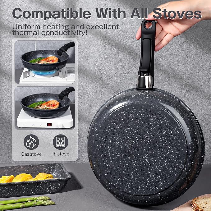 GiPP Ceramic Pots and Pans Set Non Stick, Nonstick Detachable Handle Cookware Sets, Non Toxic Induction Kitchen Pot and Pan with Removable Handle, Healthy RV Cookware, Dishwasher ＆Oven Safe, 7 Piece