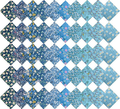 HANPATQUI 50PCS 5 x 5 inch Blue Printed 100% Cotton Fat Quarters Fabric for Sewing and Quilting Bundles Precut Fabric Square for DIY Craft Patchwork
