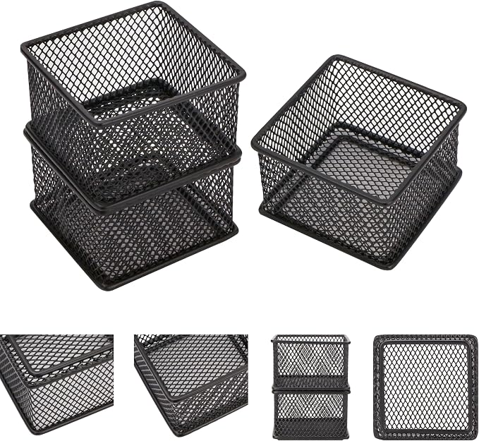 Annova Mesh Stackable Drawer Cabinet and Shelf Organizer Bins Storage Basket School Office Supply Holder Tray- Set of 2 (Black, 3x3x2 Inch)