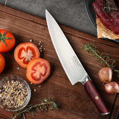 Japanese Chef Knife,8-Inch Damascus Chef Knife - Japanese VG10 High Carbon Stainless Steel, 67-Layer Hand-Forged Blade with Ergonomic Colorful wooden Handle -Gift Grindstone Included
