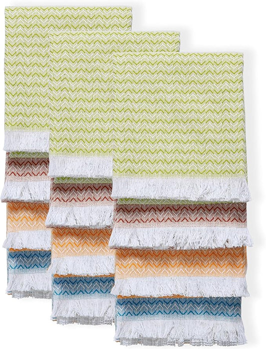 TWINY threads Dish Towel Chevron Design Assorted Colors, Premium Large 100% Cotton Kitchen Linen Set, Quick Drying Absorbent Wash Rags, Reusable Washable for Daily Cleaning, 12 Pack, 16 x26 Inch
