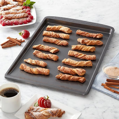 Chicago Metallic Everyday Nonstick Cookie Sheet Pan, Large 13x18 Inch Half Sheet Baking Pan, Carbon Steel with Silicone Coating, Flat Edge Cookie Slider, Oven Safe to 450F
