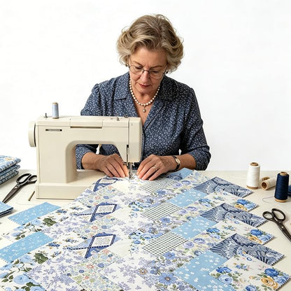 Nodsaw 42pcs 5" Vintage Blue Floral Cotton Fabric Squares - Precut Fabric Quilting Charm Pack - Assorted Print Quilt Fabric Squares 5x5 inch for Sewing, DIY Crafts, and Home Decor, Sunshine Blooms