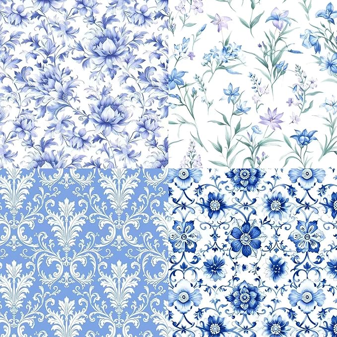 HANPATQUI 50PCS 8 x 8 inch 100% Cotton Fat Quarters Fabric for Sewing and Quilting Bundles Precut Fabric Square for DIY Craft Patchwork-Bluepaisley
