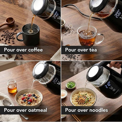 OVENTE 1L Small Electric Kettle with 5 Temperature Preset, Digital Display, 5Hr Keep Warm, Auto Shut-Off, Double-Wall Cool Touch Exterior, Borosilicate Glass,1500W BPA Free Water Boiler, Black KD95B