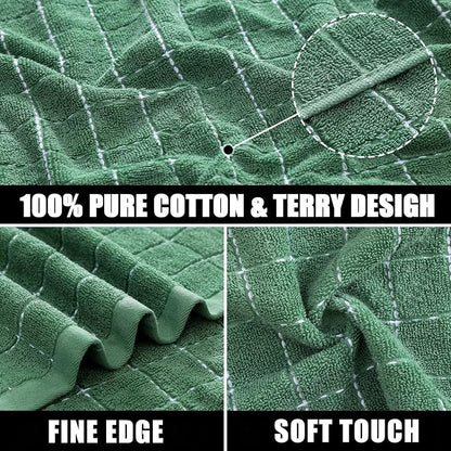 Mordimy 100% Cotton Terry Cloth Kitchen Towels, Super Soft and Absorbent Dish Towels for Drying, Checkered Designed Hand Towels for Kitchen, 13 x 28 Inches, 4 Pack, Grass Green