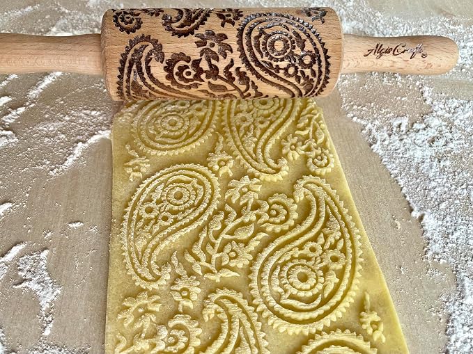 LOVELY DAY 3 KID Rolling Pin SET with HEART, PAISLEY and SPRING patterns. Wooden Laser Cut Mini embossing Rolling Pins for cookies, play dough, salt dough or clay by Algis Crafts