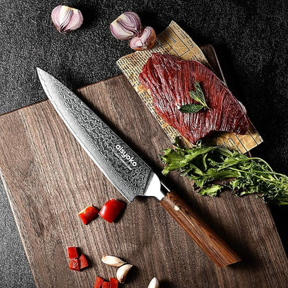 aisyoko Damascus chef knife 8-inch sharp kitchen knife Japan VG-10 stainless steel ergonomic color wooden handle luxury gift box - with scabbard