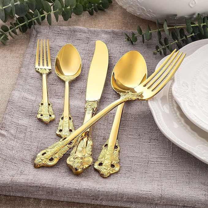 KEAWELL Luxury Dinner Spoon, Set of 4, 18/10 Stainless Steel Tablespoons, Silverware Spoon Set, Mirror Polished, 7.8 Inches (Gold)