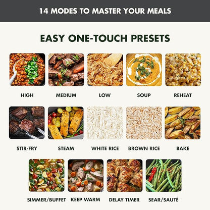 GreenPan Elite 14-in-1 Nonstick 6QT Electric Slow Cooker, PFAS-Free Ceramic Multi-Cooker, In-Pot Browning, Dishwasher Safe Lid & Removable Crock, Stainless Steel Steamer, Silicone Handles, Graphite
